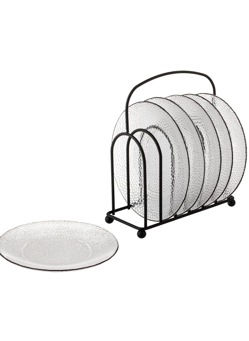 Dania - A Set Of 6 Glass Dessert Plates With A Metal Stand, The Plate MulticolourRound Size Is 15Cm - Image 1