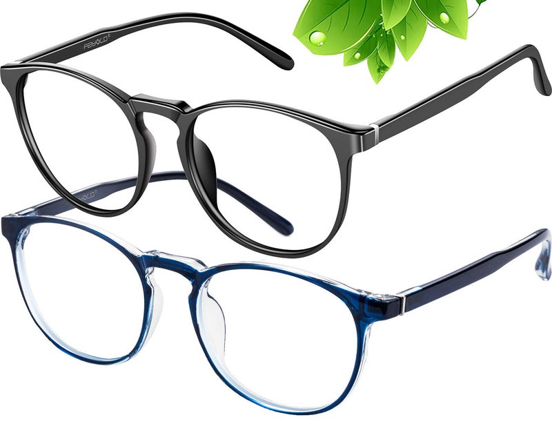 FEIYOLD Blue Light Blocking Glasses WomenMenRetro Round Anti Eyestrain Computer Gaming GlassesBlackBlue