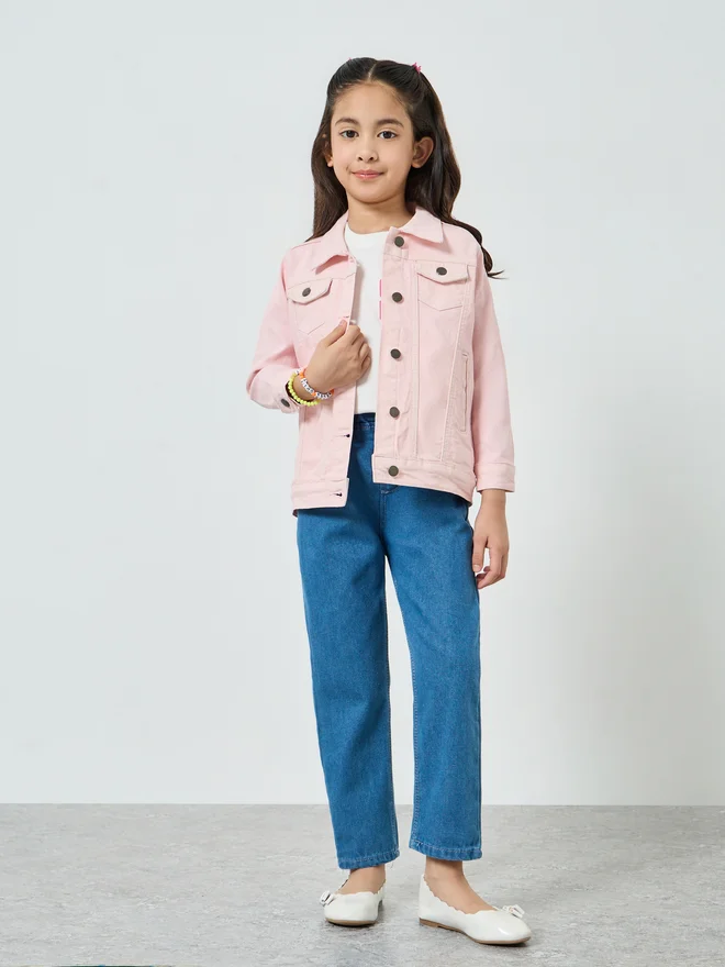 ستايلي Styli Girls Pink Cotton Denim Jacket