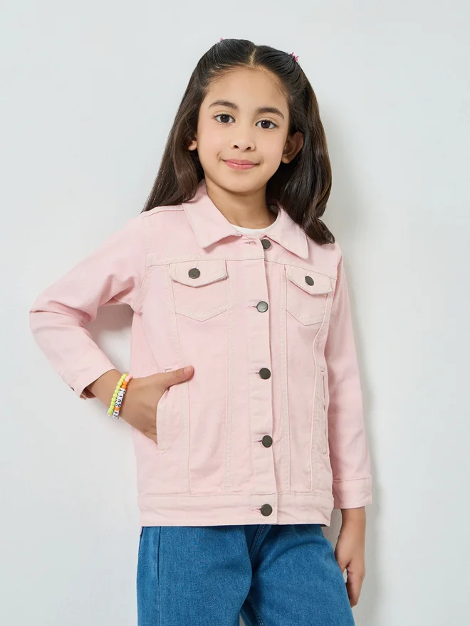 ستايلي Styli Girls Pink Cotton Denim Jacket