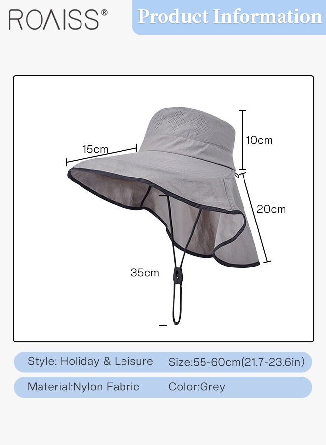 رويس قبعة شمس كبيرة الحواف للرجال والنساء، قبعة دلو سريعة الجفاف ومقاومة للماء لحماية الرقبة مع حزام للذقن، قبعة تسلق الجبال قابلة للتهوية في الهواء الطلق، مناسبة للصيد والمشي لمسافات طويلة والصيد وركوب القوارب - Image 2