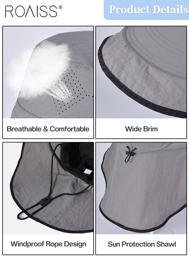رويس قبعة شمس كبيرة الحواف للرجال والنساء، قبعة دلو سريعة الجفاف ومقاومة للماء لحماية الرقبة مع حزام للذقن، قبعة تسلق الجبال قابلة للتهوية في الهواء الطلق، مناسبة للصيد والمشي لمسافات طويلة والصيد وركوب القوارب - Image 5