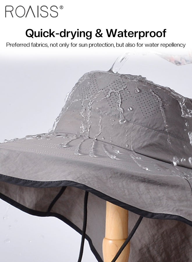 رويس قبعة شمس كبيرة الحواف للرجال والنساء، قبعة دلو سريعة الجفاف ومقاومة للماء لحماية الرقبة مع حزام للذقن، قبعة تسلق الجبال قابلة للتهوية في الهواء الطلق، مناسبة للصيد والمشي لمسافات طويلة والصيد وركوب القوارب - Image 3