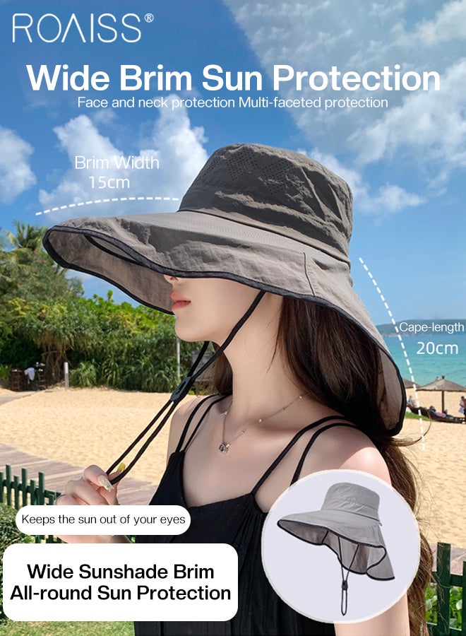 رويس قبعة شمس كبيرة الحواف للرجال والنساء، قبعة دلو سريعة الجفاف ومقاومة للماء لحماية الرقبة مع حزام للذقن، قبعة تسلق الجبال قابلة للتهوية في الهواء الطلق، مناسبة للصيد والمشي لمسافات طويلة والصيد وركوب القوارب - Image 4