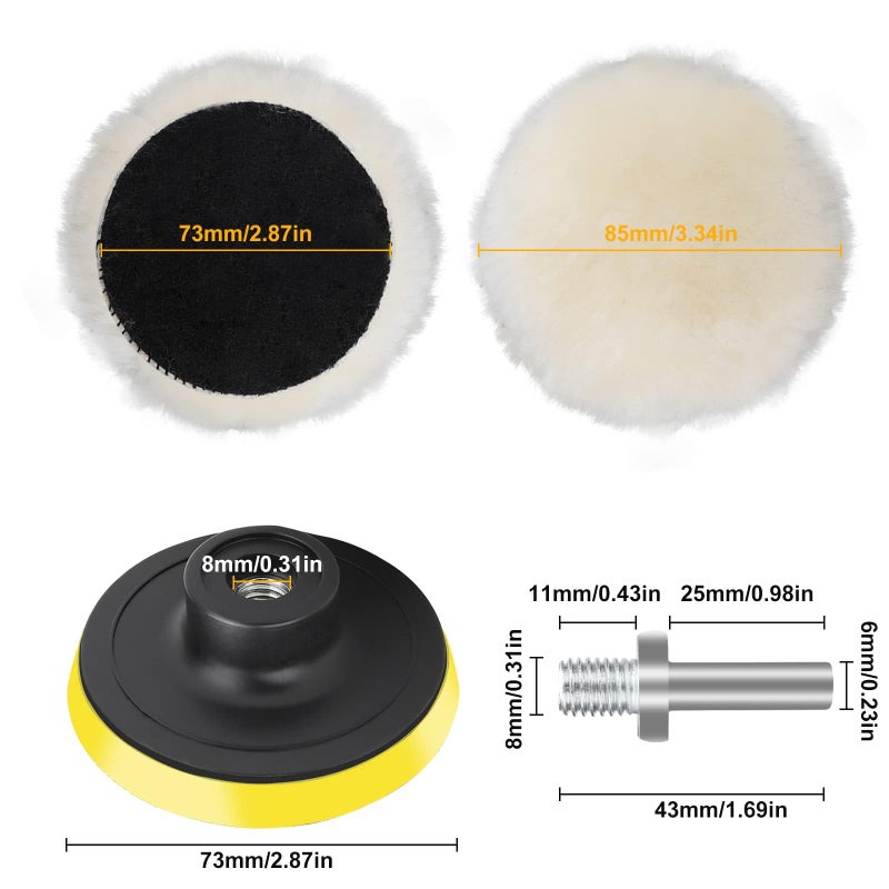 Linkstyle 7 PCS 3 Inch Wool Polishing Buffing Pad, Polishing Buffing Wheel with Hook and Loop Back for Drill Buffer Attachment with M10 Drill Adapter Car Buffer Polisher Kit for Car Polishing, Waxing, and More  - Image 2