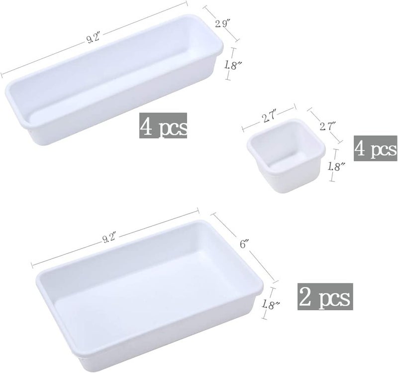 JUZR 10 Pack Interlocking Drawer Organizers Storage Bins Bathroom Office Kitchen Organization Containers for Organizing Multiple Sizes White - Image 2
