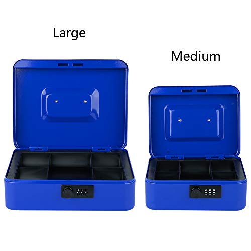 KYODOLED Cash Box with Combination Lock,Safe Metal Box for Money,Storage Lock Box with Money Tray,7.87"x 6.30"x 3.54" Blue Medium - Image 4