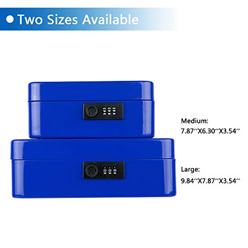 KYODOLED Cash Box with Combination Lock,Safe Metal Box for Money,Storage Lock Box with Money Tray,7.87"x 6.30"x 3.54" Blue Medium - Image 5