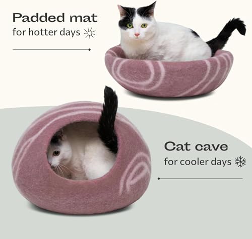 MEOWFIA Cat Cave – Premium Felt Cat Bed for Indoor Cats, Handmade 100% Merino Wool (Gold Rose, Large) - Image 4