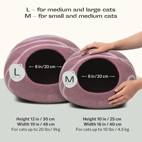 MEOWFIA Cat Cave – Premium Felt Cat Bed for Indoor Cats, Handmade 100% Merino Wool (Gold Rose, Large) - Image 2