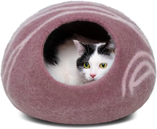 MEOWFIA Cat Cave – Premium Felt Cat Bed for Indoor Cats, Handmade 100% Merino Wool (Gold Rose, Large) - Image 1