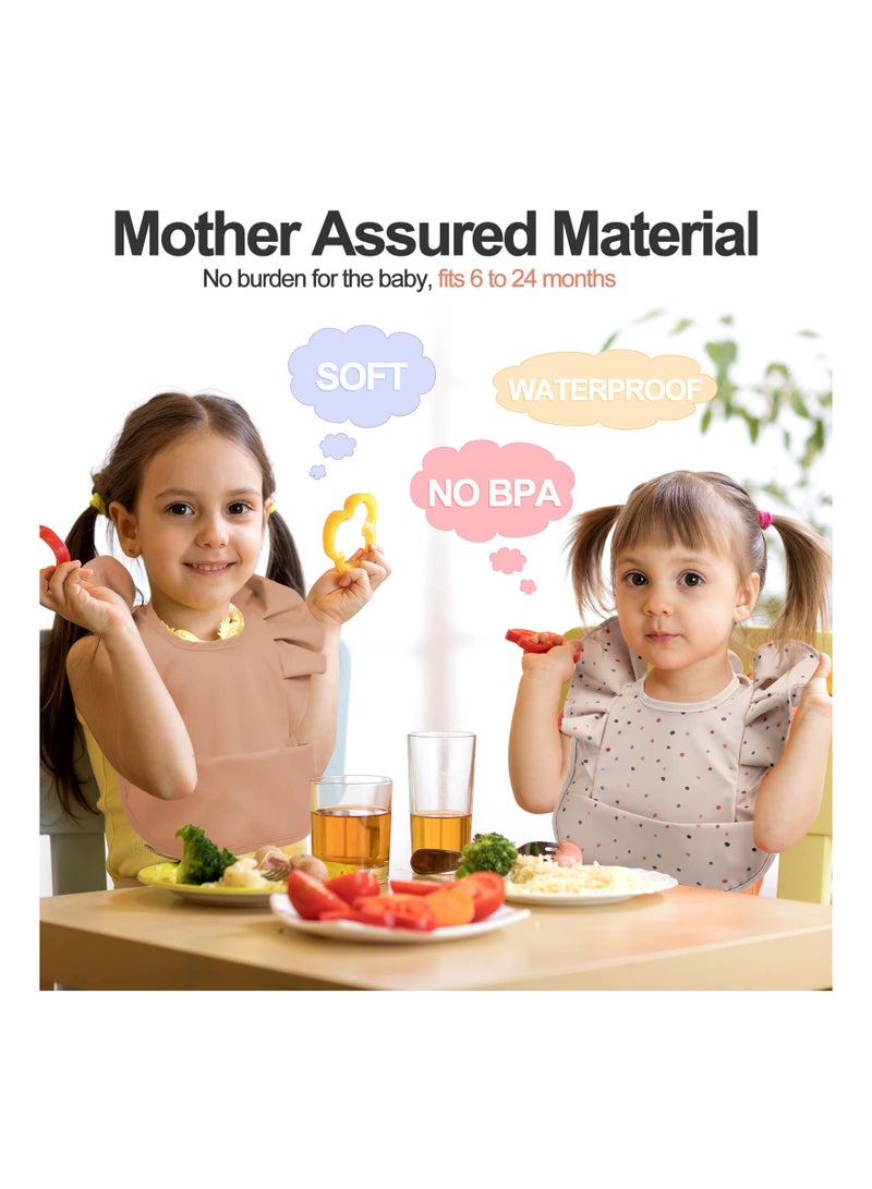 SOLARAE 3-Pack Silicone Baby Bibs, Waterproof & Washable Toddler Feeding Bibs with Food Catcher, Soft & Easy Wipe Design for Boys and Girls, Perfect for Home and Travel Use. - Image 2
