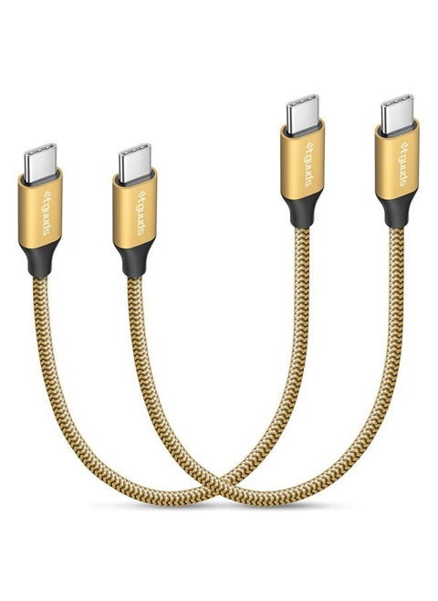 Gold USB C to USB C Cable 1ft, 2-Pack 60W USBC to USBC Cord, Type C to C Charger Cable Fast Charging for iPhone 16 15 Pro Max Plus, for Samsung Galaxy S24 S23 S22, for MacBook/iPad, Pixel