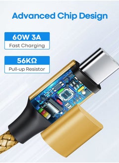 etguuds Gold USB C to USB C Cable 1ft, 2-Pack 60W USBC to USBC Cord, Type C to C Charger Cable Fast Charging for iPhone 16 15 Pro Max Plus, for Samsung Galaxy S24 S23 S22, for MacBook/iPad, Pixel  - Image 2