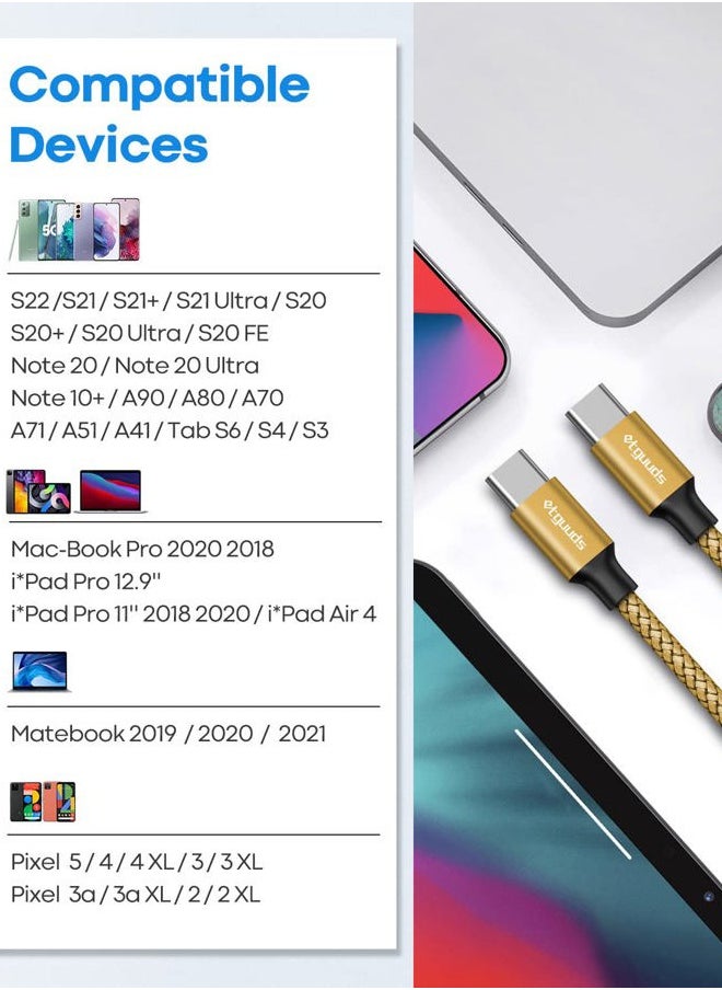 Gold USB C to USB C Cable 1ft, 2-Pack 60W USBC to USBC Cord, Type C to C Charger Cable Fast Charging for iPhone 16 15 Pro Max Plus, for Samsung Galaxy S24 S23 S22, for MacBook/iPad, Pixel