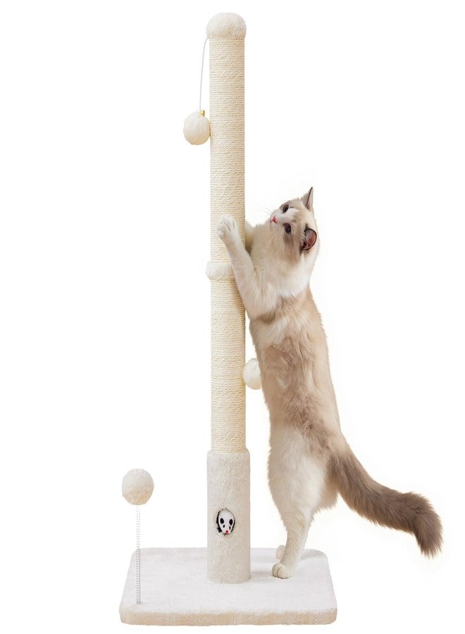 Woochpet Cat Scratching Posts 33" for Adults Cats, Cat Scratcher with Soft Fabric Covering Base and Durable Sisal Rope, Scratcher with Fun Mouse Hole and Cat Toy for Tall Cats (White) - Image 1