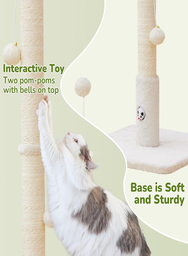 Woochpet Cat Scratching Posts 33" for Adults Cats, Cat Scratcher with Soft Fabric Covering Base and Durable Sisal Rope, Scratcher with Fun Mouse Hole and Cat Toy for Tall Cats (White) - Image 4