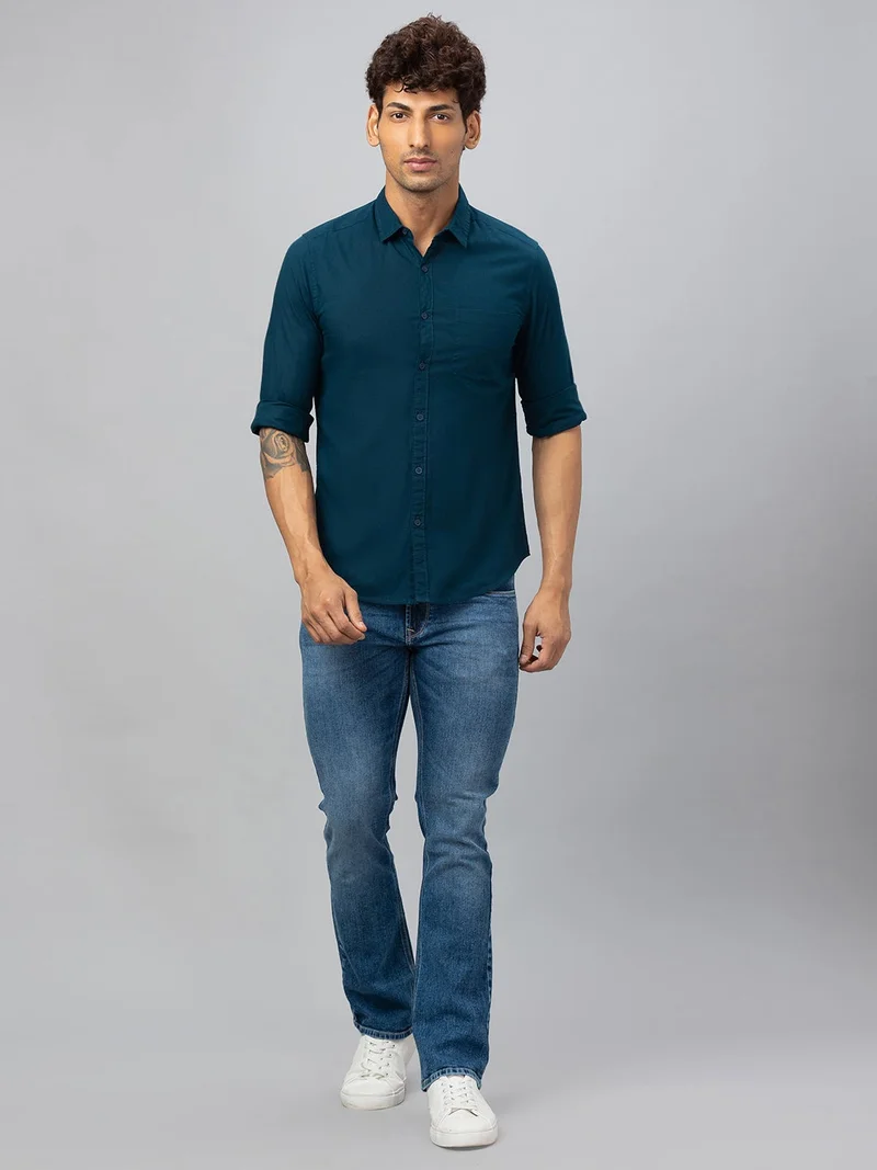 globus Globus Men Blue Solid Regular Fit Casual Shirt