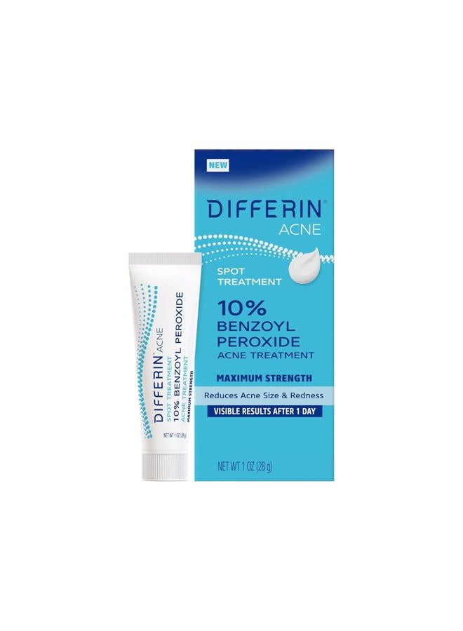 differin علاج بقع حب الشباب مع 10% بنزويل بيروكسايد، علاج حب الشباب بأقصى قوة، علاج سريع المفعول للبقع للوجه، 1 أونصة - Image 1