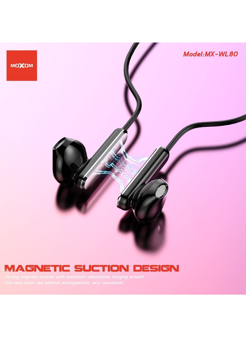 MOXOM MX-WL80 Wireless Bluetooth 5.3 in Ear Neckband with Magnetic Suction Design Earphones with Mic  - Image 5