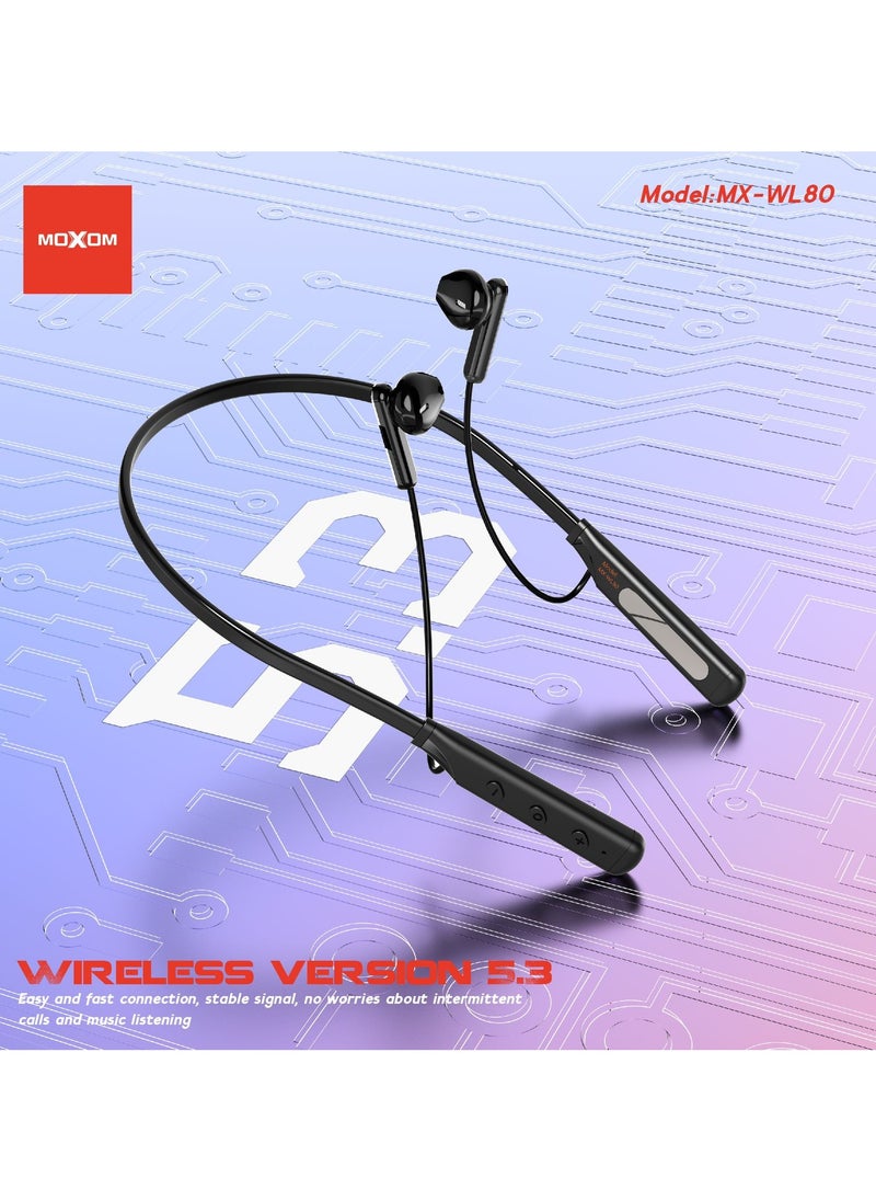 MOXOM MX-WL80 Wireless Bluetooth 5.3 in Ear Neckband with Magnetic Suction Design Earphones with Mic  - Image 2