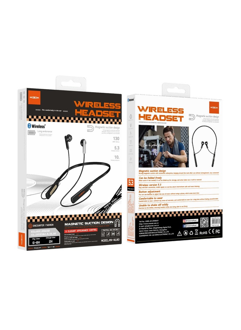 MOXOM MX-WL80 Wireless Bluetooth 5.3 in Ear Neckband with Magnetic Suction Design Earphones with Mic  - Image 4