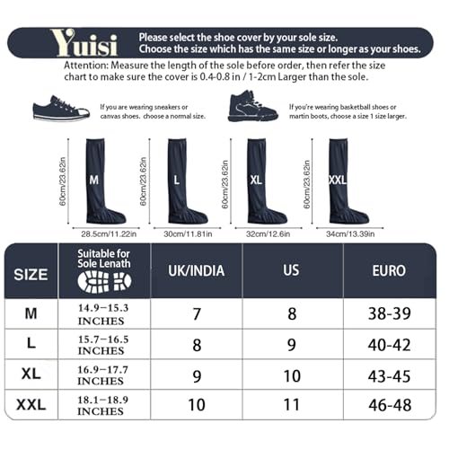 YUISI Reusable Waterproof Shoe Covers for Rain, 23 Inch Foldable Tall Boot Design Rain Cover for Shoes (7 UK) - Image 5