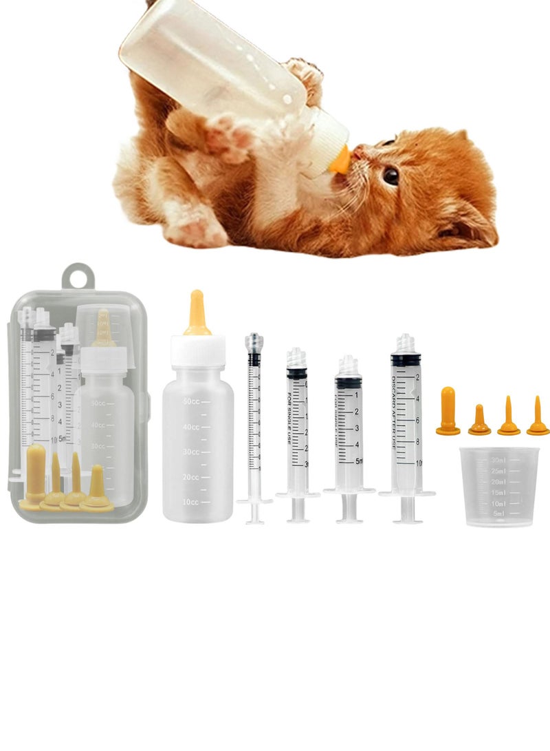 محقنة تغذية الحيوانات الأليفة مع حلمة، أدوات تغذية من السيليكون للقطط الصغيرة والجراء ومحقنة تغذية للقطط والكلاب والحيوانات الصغيرة والأرانب (1 مل + 3 مل + 5 مل + 10 مل) - Image 1
