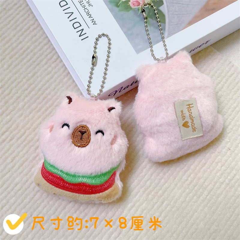 New Plush Cartoon Kapibara Doll Charm Cute Bear Pin Pink bead chain (with squeak inside)