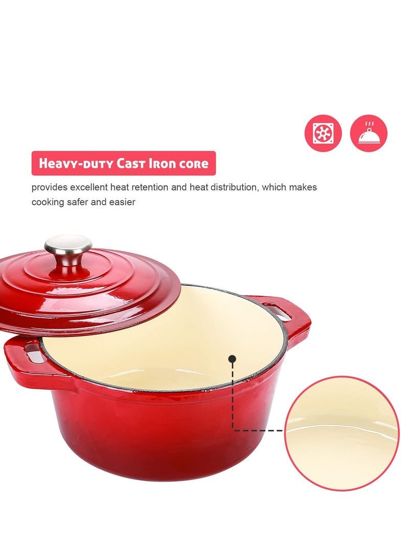 HAWOK Enameled Cast Iron Dutch Oven with Lid, 5 Quart, Deep Round Dutch Oven with Dual Handles, Red - Image 5