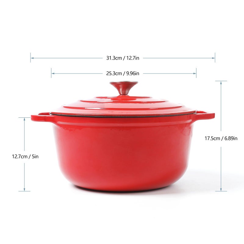 HAWOK Enameled Cast Iron Dutch Oven with Lid, 5 Quart, Deep Round Dutch Oven with Dual Handles, Red - Image 2