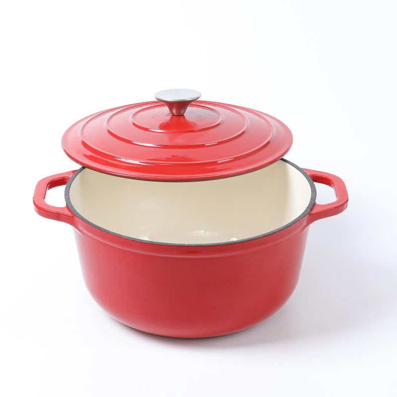 HAWOK Enameled Cast Iron Dutch Oven with Lid, 5 Quart, Deep Round Dutch Oven with Dual Handles, Red - Image 3