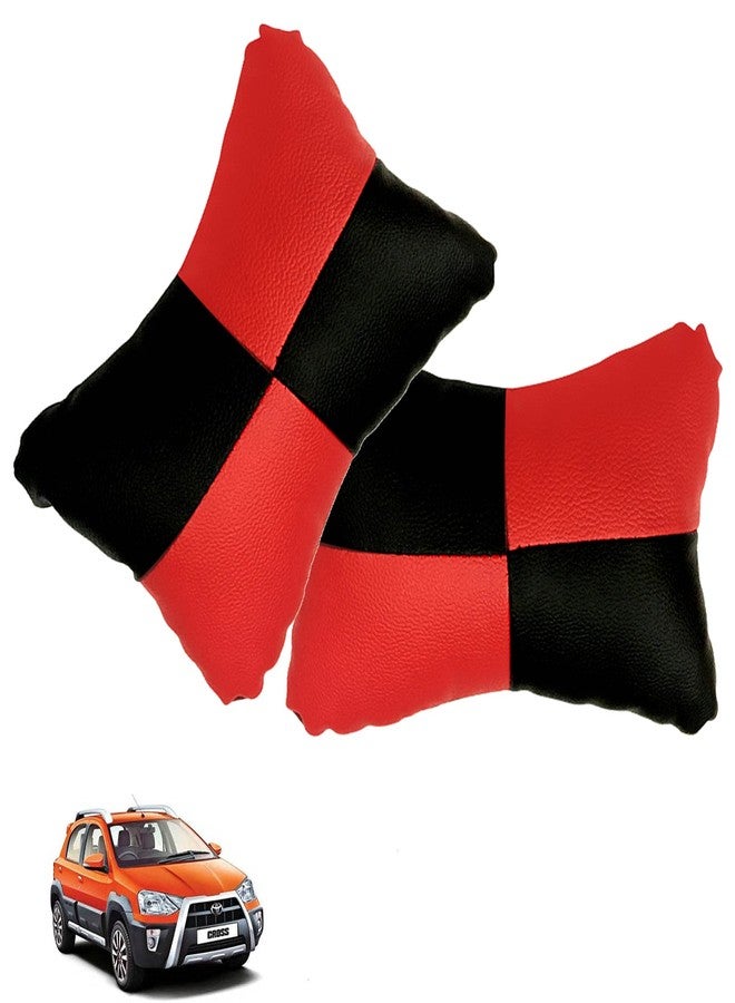 NikrokZ Car Pillow Faux Leather Material Check Design (2 Pieces) in Red for Etios Cross_PR1153 - Image 1
