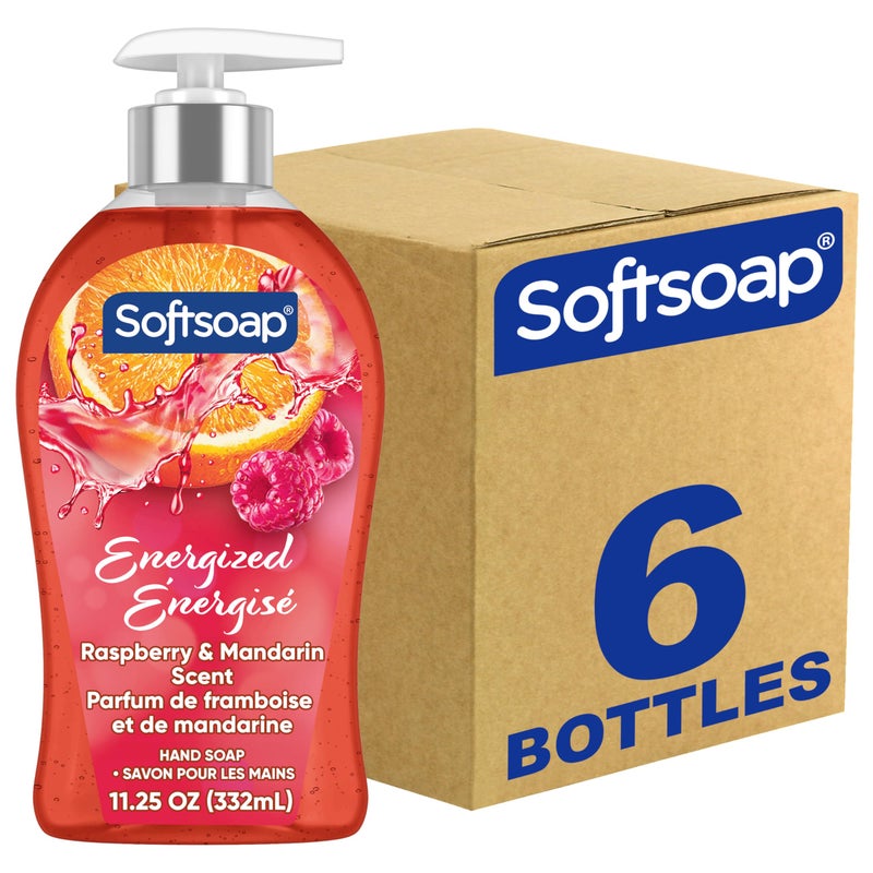 Softsoap Energized Liquid Hand Soap, Paraben Free, pH Balanced, Raspberry and Mandarin Scent, 11.25 fl oz Pump Bottle, 6 pack - Image 1