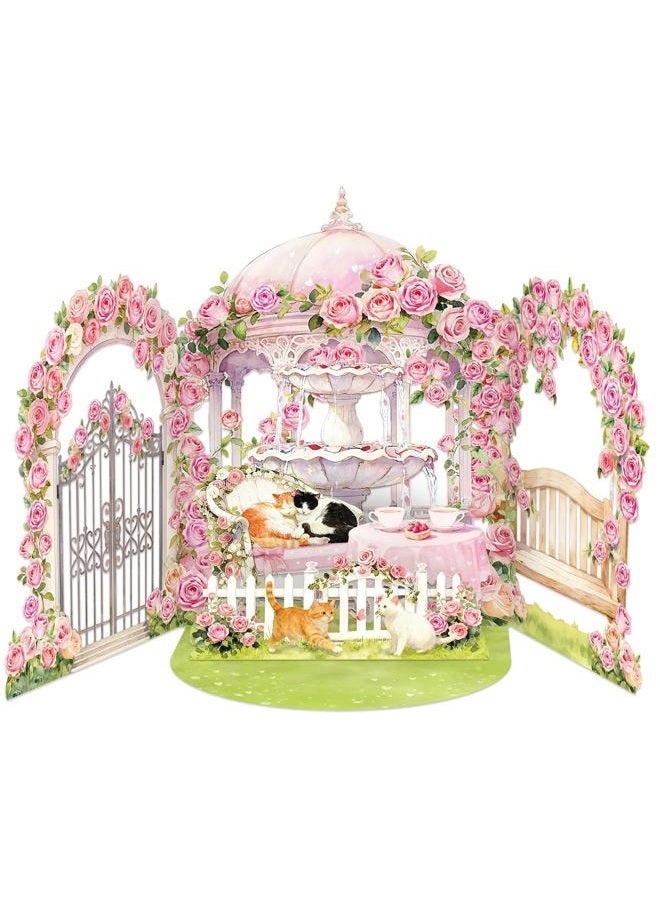 D4DREAM Pop Up Cat Valentines Card - Kittens in Romantic Rose Garden 3D Valentines Card for Her, Wife, Girlfriend Cat Lovers, Handmade Gift for Anniversary Valentine's Day Gift - Image 1
