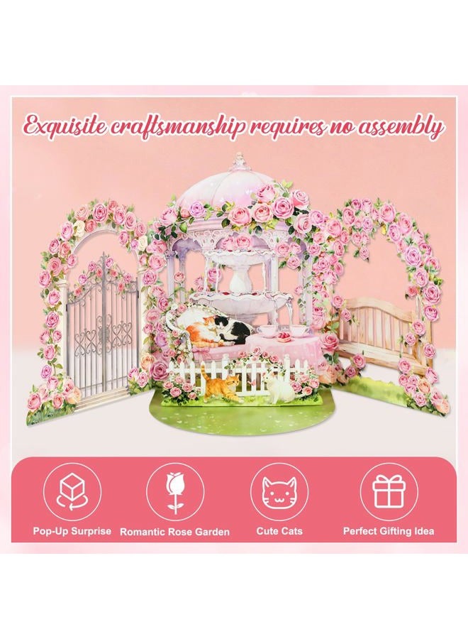 D4DREAM Pop Up Cat Valentines Card - Kittens in Romantic Rose Garden 3D Valentines Card for Her, Wife, Girlfriend Cat Lovers, Handmade Gift for Anniversary Valentine's Day Gift - Image 3