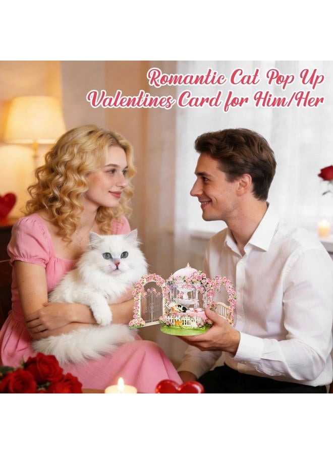 D4DREAM Pop Up Cat Valentines Card - Kittens in Romantic Rose Garden 3D Valentines Card for Her, Wife, Girlfriend Cat Lovers, Handmade Gift for Anniversary Valentine's Day Gift - Image 2