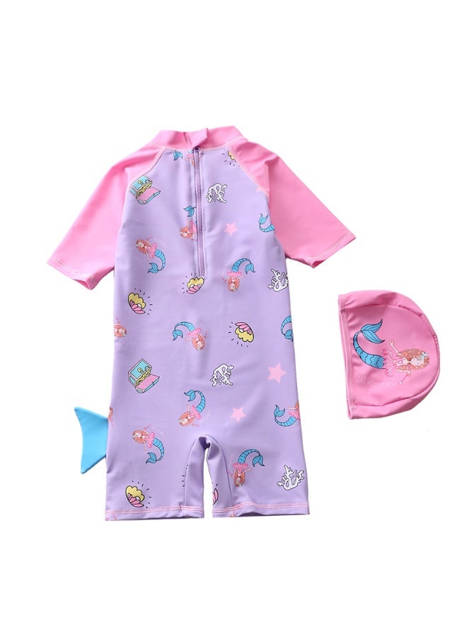 SISGL Children's Swimsuit For Girls Mermaid Design Short Sleeve With Cap One Piece Surfing Suit Baby Swimming Pool Girl Swimsuit - Image 2