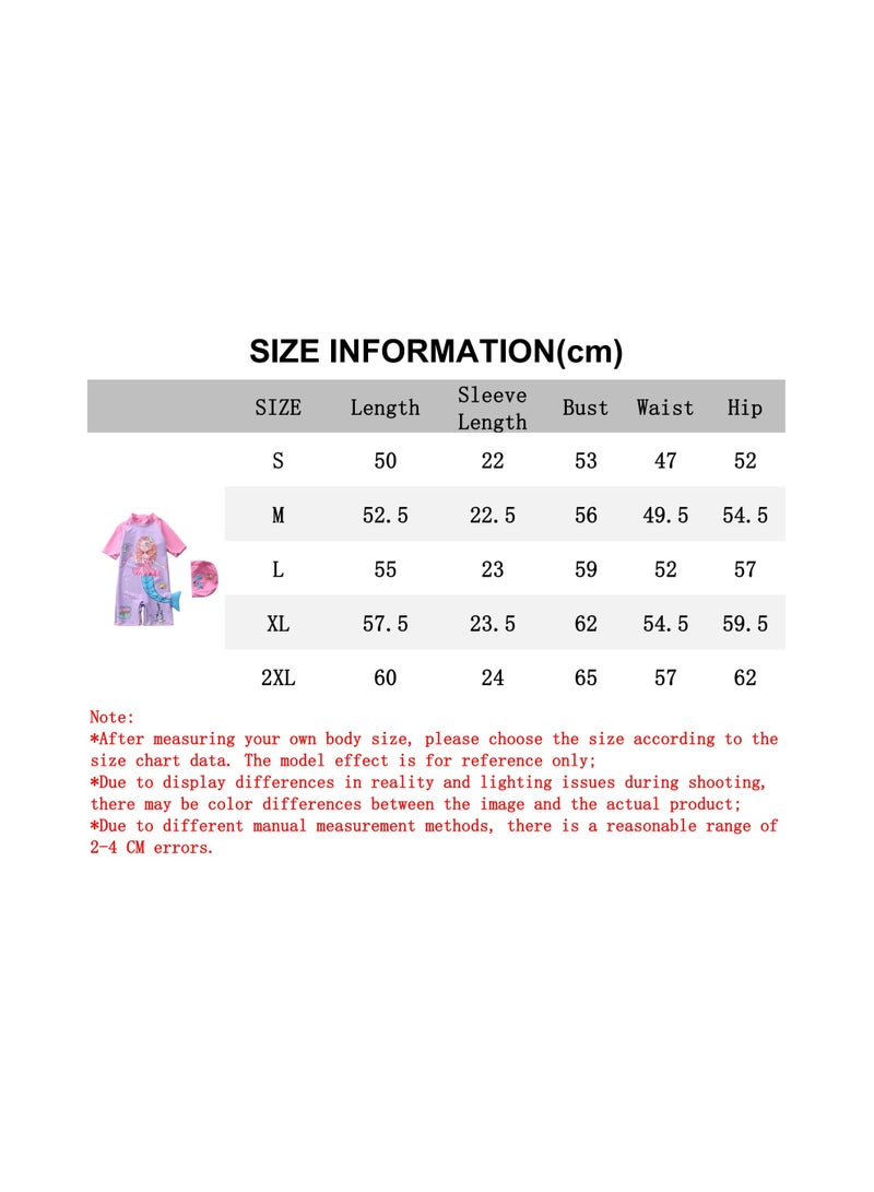 SISGL Children's Swimsuit For Girls Mermaid Design Short Sleeve With Cap One Piece Surfing Suit Baby Swimming Pool Girl Swimsuit - Image 3