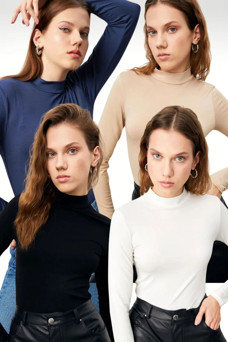 Bipantolon BIPANTOLON Women's 4-Pack Slim Fit Turtleneck Bodysuits