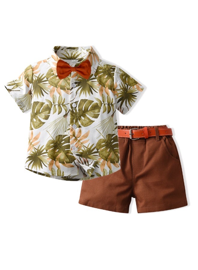 KUYING New Short Sleeved Shirt Belt Shorts Two-Piece Set 