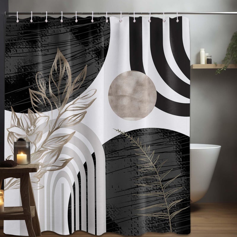 Qghot Boho Mid Century Starta Modern Surtain Black and White Whate Sertains for Mens Bathroom Decore Cool Gray Abstract Micm Masculine Startain Set set materproof flace with 70 "w × 96" l - Image 1