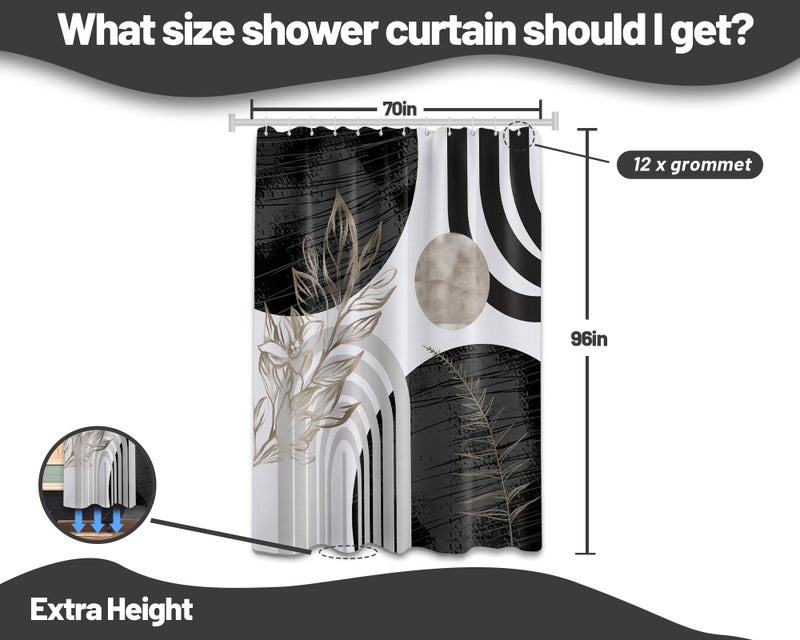 Qghot Boho Mid Century Starta Modern Surtain Black and White Whate Sertains for Mens Bathroom Decore Cool Gray Abstract Micm Masculine Startain Set set materproof flace with 70 "w × 96" l - Image 4