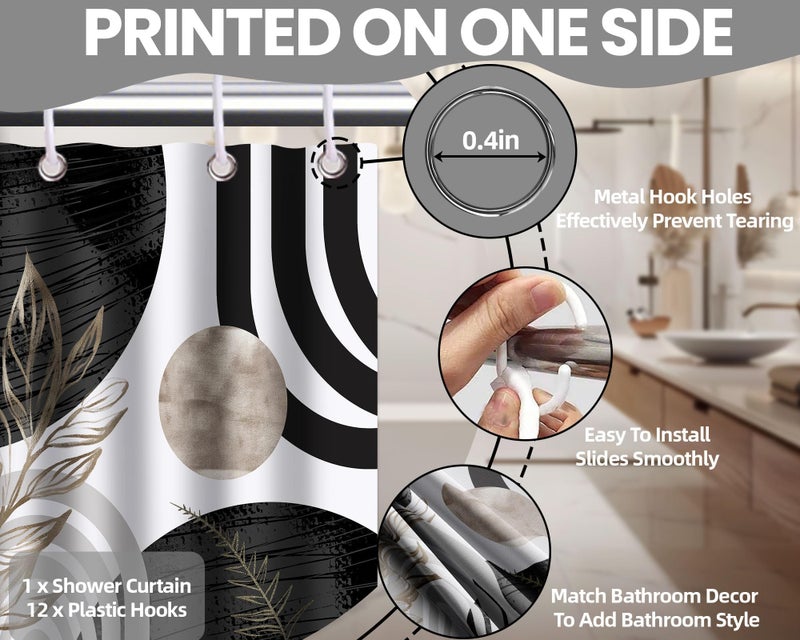 Qghot Boho Mid Century Starta Modern Surtain Black and White Whate Sertains for Mens Bathroom Decore Cool Gray Abstract Micm Masculine Startain Set set materproof flace with 70 "w × 96" l - Image 5