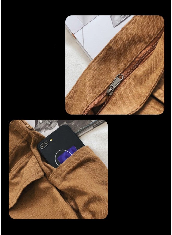 WAOKN Unisex Retro Canvas Large-capacity Crossbody Bag for Students, Fashionable Workwear Style Shoulder Bag for Men and Women, 98% Cotton, Lint-free Ball Multi-pocket Tote Bag(Brown) - Image 5