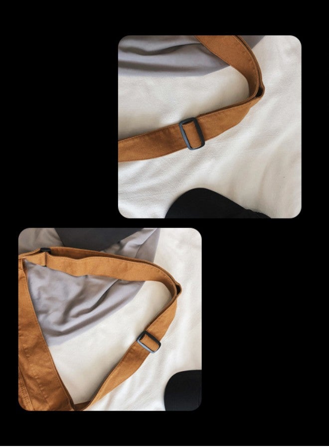 WAOKN Unisex Retro Canvas Large-capacity Crossbody Bag for Students, Fashionable Workwear Style Shoulder Bag for Men and Women, 98% Cotton, Lint-free Ball Multi-pocket Tote Bag(Brown) - Image 3