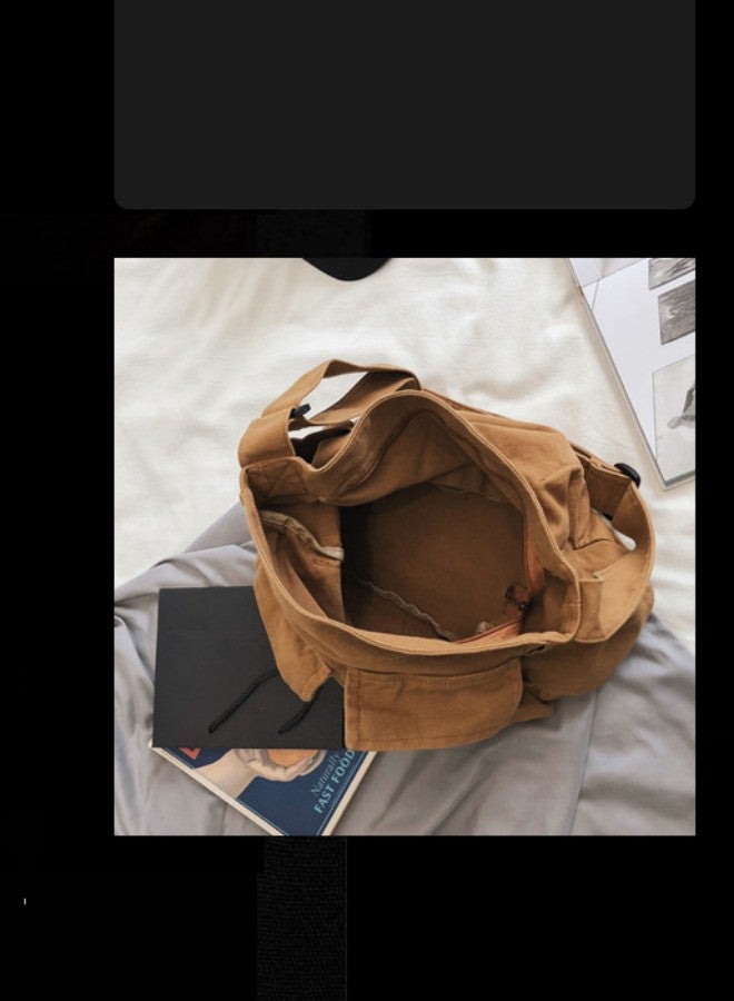 WAOKN Unisex Retro Canvas Large-capacity Crossbody Bag for Students, Fashionable Workwear Style Shoulder Bag for Men and Women, 98% Cotton, Lint-free Ball Multi-pocket Tote Bag(Brown) - Image 2