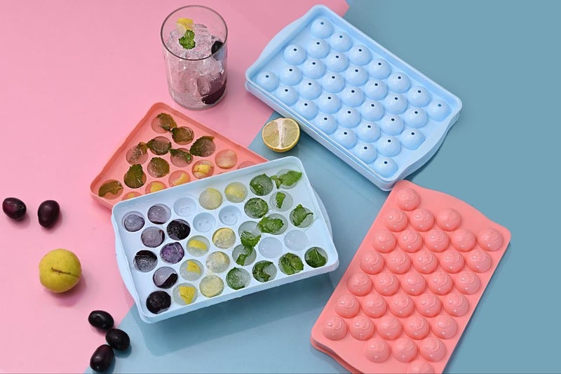 PH BROTHER Silicon Mini Round Ice Cube Tray with Lid Ice Ball Maker for Fresh Juice Mocktails Whiskey Cocktails Tea Coffee 33 Cavity Easy ReleaseKeep Drinks Chilled Multicolor Pack of 2 - Image 2