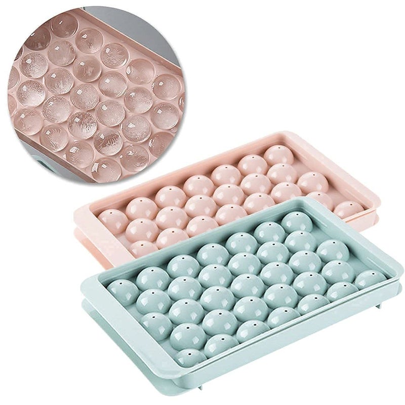 PH BROTHER Silicon Mini Round Ice Cube Tray with Lid Ice Ball Maker for Fresh Juice Mocktails Whiskey Cocktails Tea Coffee 33 Cavity Easy ReleaseKeep Drinks Chilled Multicolor Pack of 2 - Image 1