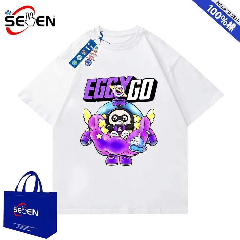 Nasa Cotton Short-Sleeved Cartoon Egg Party Trendy T-Shirt For Boys And Girls - Image 4